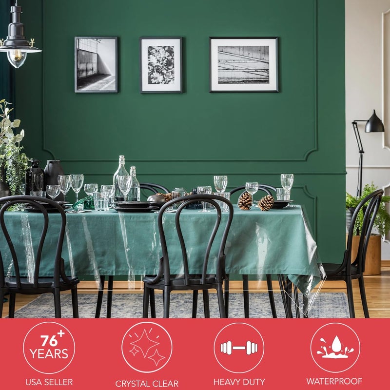 LAMINET Clear Plastic Tablecloth Protector Cover â€“ Heavy-Duty Deluxe Vinyl Table Cover â€“ 70" x 144" Oblong Rectangular â€“ Crystal Clear, Easy Clean. - Image 2